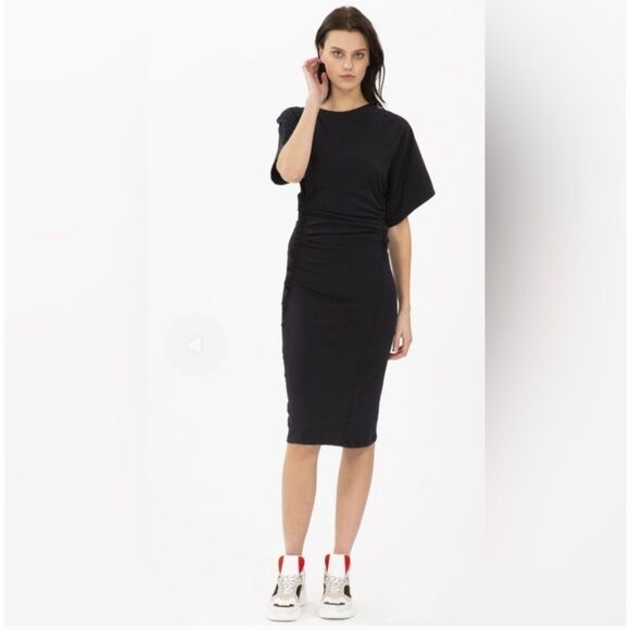 IRO Elfin Dress women's XS black midi ruching cotton minimalist - Picture 1 of 8